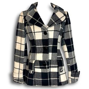 Elegant Wool-blend Plaid Peacoat-Medium, Great Used Condition
